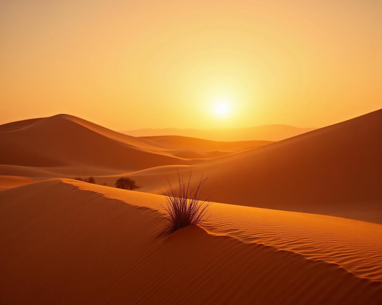 Golden sand dunes at sunset